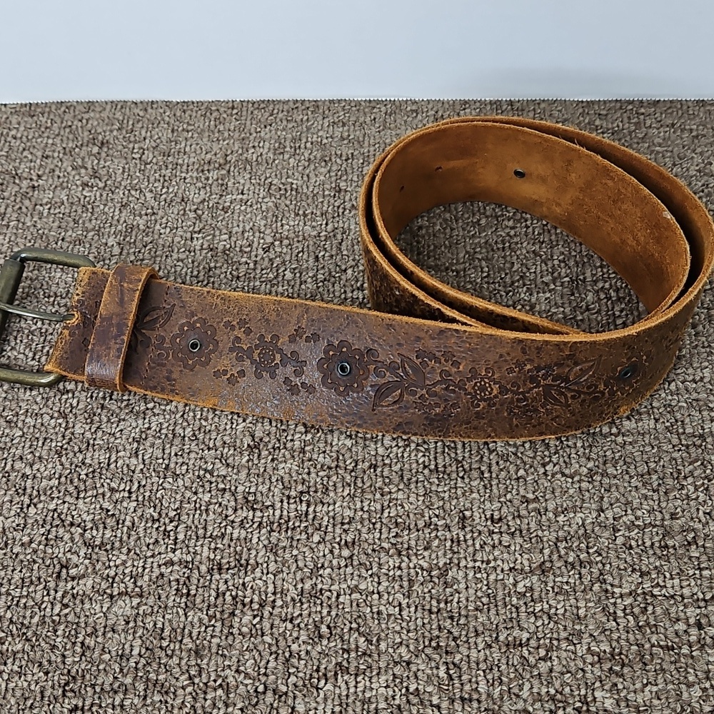 Vintage Landes Italian Leather Made Canada Floral Thick Gormet Belt Sz L Womens